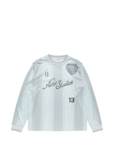 Acne Studios Heart Applique Striped T-shirt In Blue
