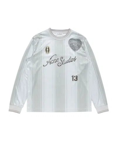 Acne Studios Heart Applique Striped T-shirt In Gray