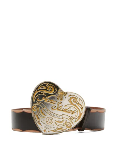 Acne Studios Heart-buckle Leather Belt In Black