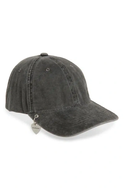 Acne Studios Heart Charm Cotton Twill Baseball Cap In Faded Black