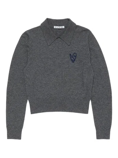 Acne Studios Heart-motif Polo-collar Top In Gray