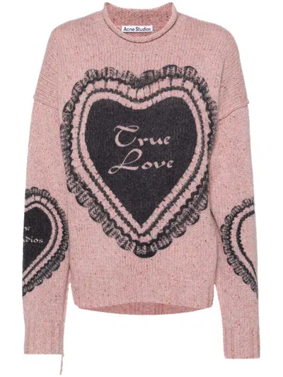 Acne Studios Printed Wool Blend Jumper In Pink
