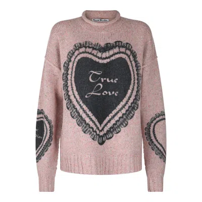 Acne Studios Heart Printed Drop Shoulder Jumper In Faded Pink