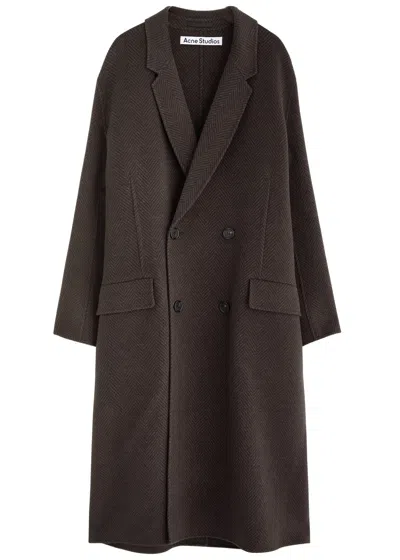 Acne Studios Herringbone-weave Wool-blend Coat In Grey