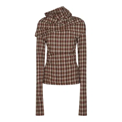 Acne Studios Gathered Checked Tweed Blouse In Brown