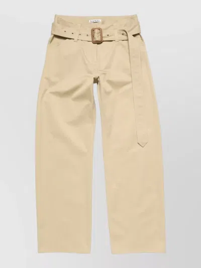 Acne Studios High Rise Wide Leg Belted Denim Trousers In Brown