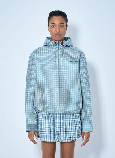 Acne Studios Hooded Check Jacket In Light Blue