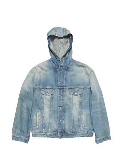 Acne Studios Hooded Cotton Denim Jacket In Blue