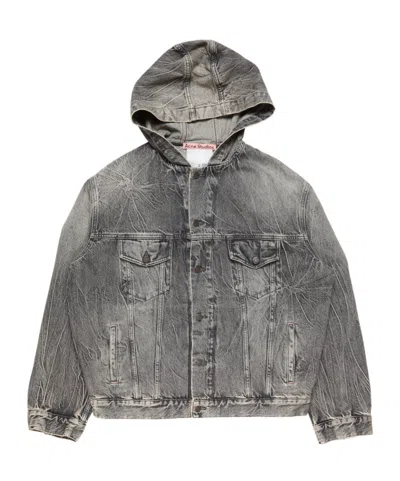 Acne Studios Hooded Denim Jacket Washed Black In Gray