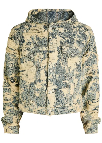 Acne Studios Hooded Distressed Denim Jacket In Blue
