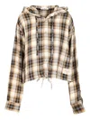 Acne Studios Womens Beige Black Check-print Hooded Woven Overshirt