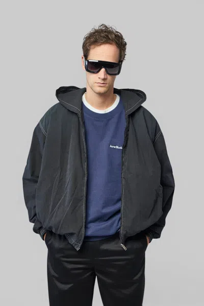 Acne Studios Hooded Logo Jacket In Black