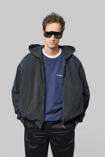 Acne Studios Hooded Logo Jacket In Black