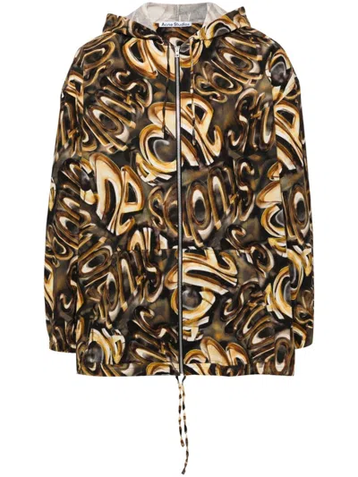 Acne Studios Hooded Logo Jacket In Black,gold