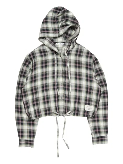 Acne Studios Hooded Nylon Silk Jacket Checked Pattern In Multi