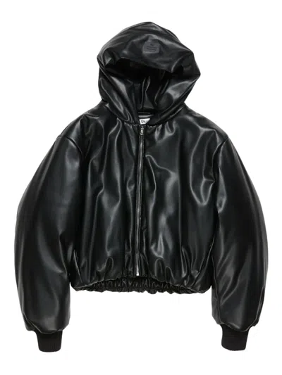 Acne Studios Hooded Faux Leather Jacket In Black