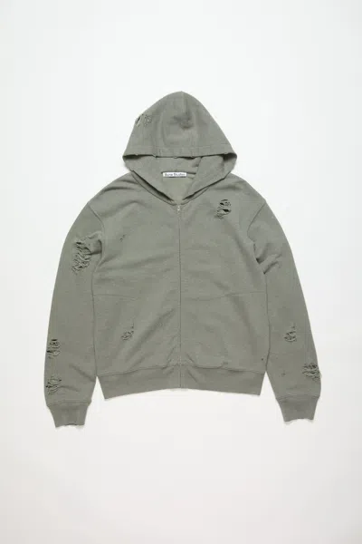 Acne Studios Hooded Zipper Sweater In Moss Green