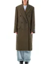 Acne Studios Checkered Long Coat Patch Detail In Green