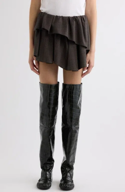 Acne Studios Ifelpa Plaid Ruffle Miniskirt In Brown/black