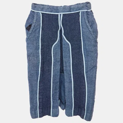 Pre-owned Acne Studios Indigo Paneled Linen Blend Kent Mini Skirt S In Blue