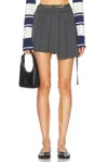 Acne Studios Belted Asymmetric Pleated Recycled Grain De Poudre Mini Skirt In Gray