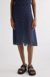 Acne Studios Iranee Polka Dot Sheer Midi Skirt In Blue