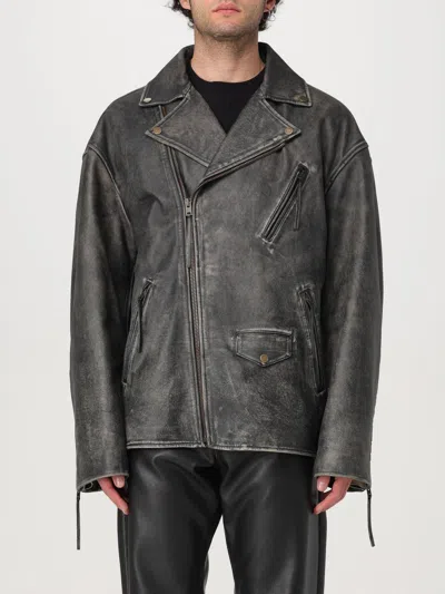 Acne Studios Logo-embossed Biker Leather Jacket In Antracite Grey