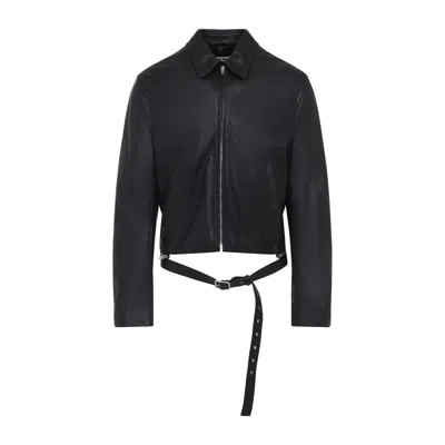 Acne Studios Belted Leather Jacket In Black