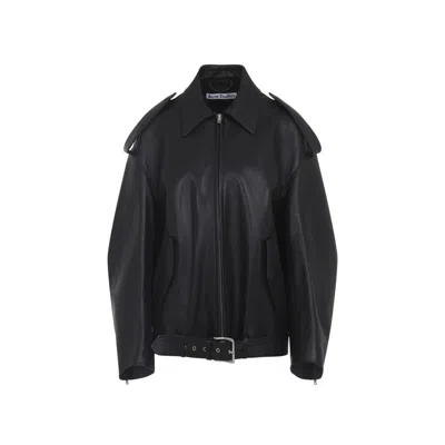 Acne Studios Leather Jacket With Belted Waist And Epaulettes In Black