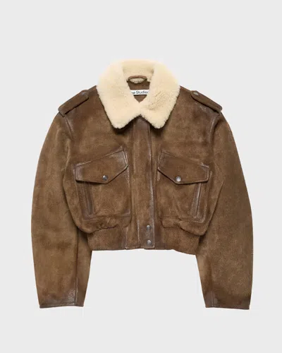 Acne Studios Jacka Bomber Suede Shearling Collar In Brown