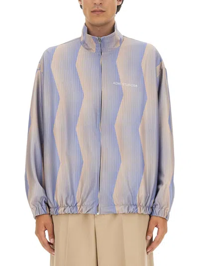 Acne Studios Zigzag Pattern Casual Jacket With Stand Collar In Multi