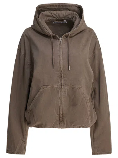 Acne Studios Hooded Long Sleeve Jacket Front Pockets In Brown