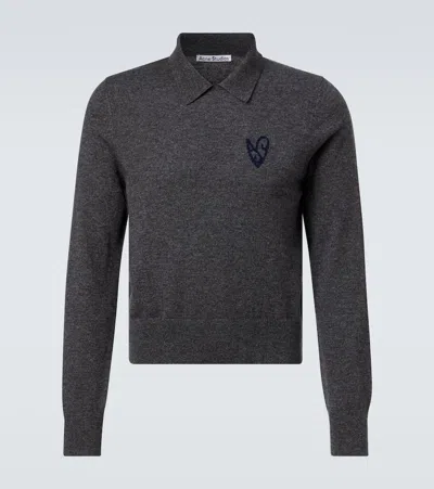 Acne Studios Jacquard Wool And Yak Polo Sweater In Gray