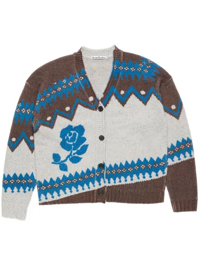 Acne Studios Jacquard Wool Cardigan In Bkf Brown/multi