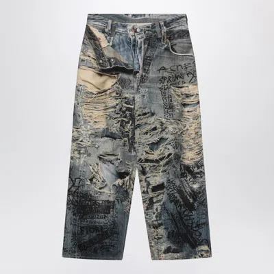 Acne Studios Jeans 2023 With Multicoloured Trompe Loeil Print In Blue