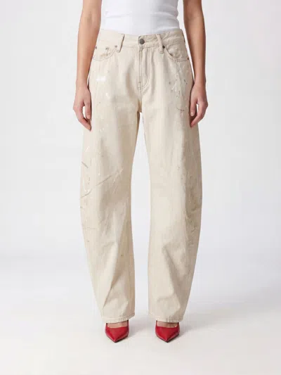 Acne Studios Jeans Woman Color White In Animal Print