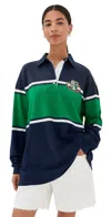 Acne Studios Womens Navy Green Stripe-print Brand-embroidered Cotton-jersey Polo Sweatshirt Dress In Multi