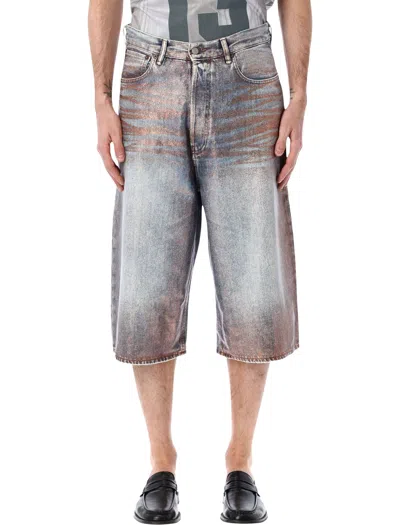 Acne Studios Judda U Straight-leg Glittered Denim Shorts In Blue