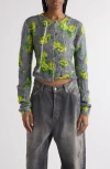 Acne Studios Kahoo Print Overwashed Mohair Blend Cardigan In Gray