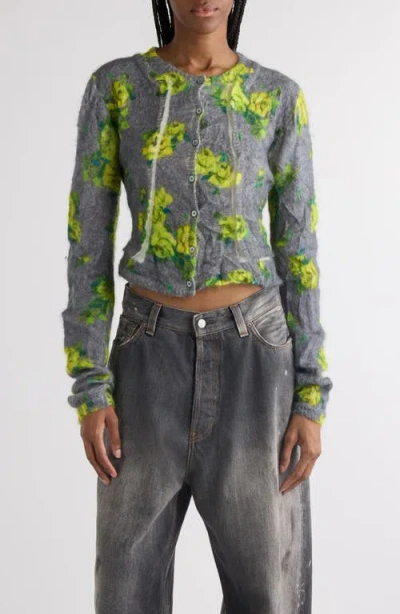 Acne Studios Kahoo Print Overwashed Mohair Blend Cardigan In Gray