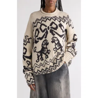 Acne Studios Kaisen Fair Isle Jacquard Donegal Wool Blend Sweater In Ivory/black