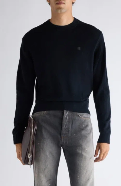 Acne Studios Kalas Core Face Patch Wool & Yak Hair Sweater In Black