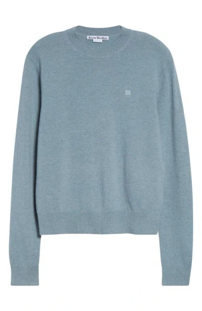 Acne Studios Kalas Core Face Patch Wool & Yak Hair Sweater In Blue