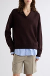 Acne Studios V Neck Pullover Wool Sweater Dark Brown In Brown