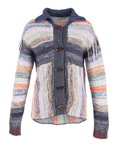 Pre-owned Acne Studios Karya Mouliné Striped Cardigan In Multicolor Wool In Gray