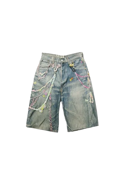Shop Acne Studios Kawaii Keychains Denim Shorts Blue