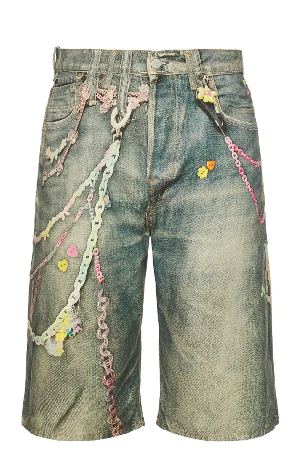 Acne Studios ビーズ＆レース装飾パンツ XSサイズ Acne Studios Kawaii Keychains Denim Shorts In Mid Blue | ModeSens