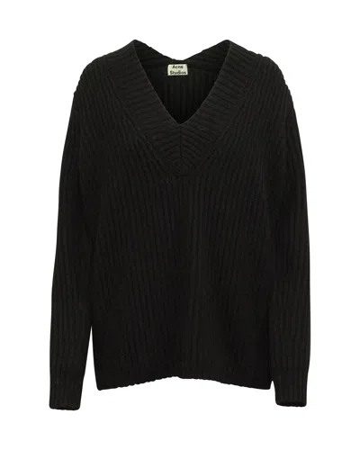 Acne Studios Keborah V-neck Sweater In Black Wool