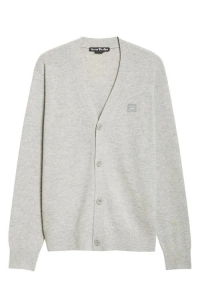 Acne Studios Keve Face Patch Wool Cardigan In Light Grey Melange