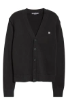 Acne Studios Keven Face Patch Cotton V-neck Cardigan In Black